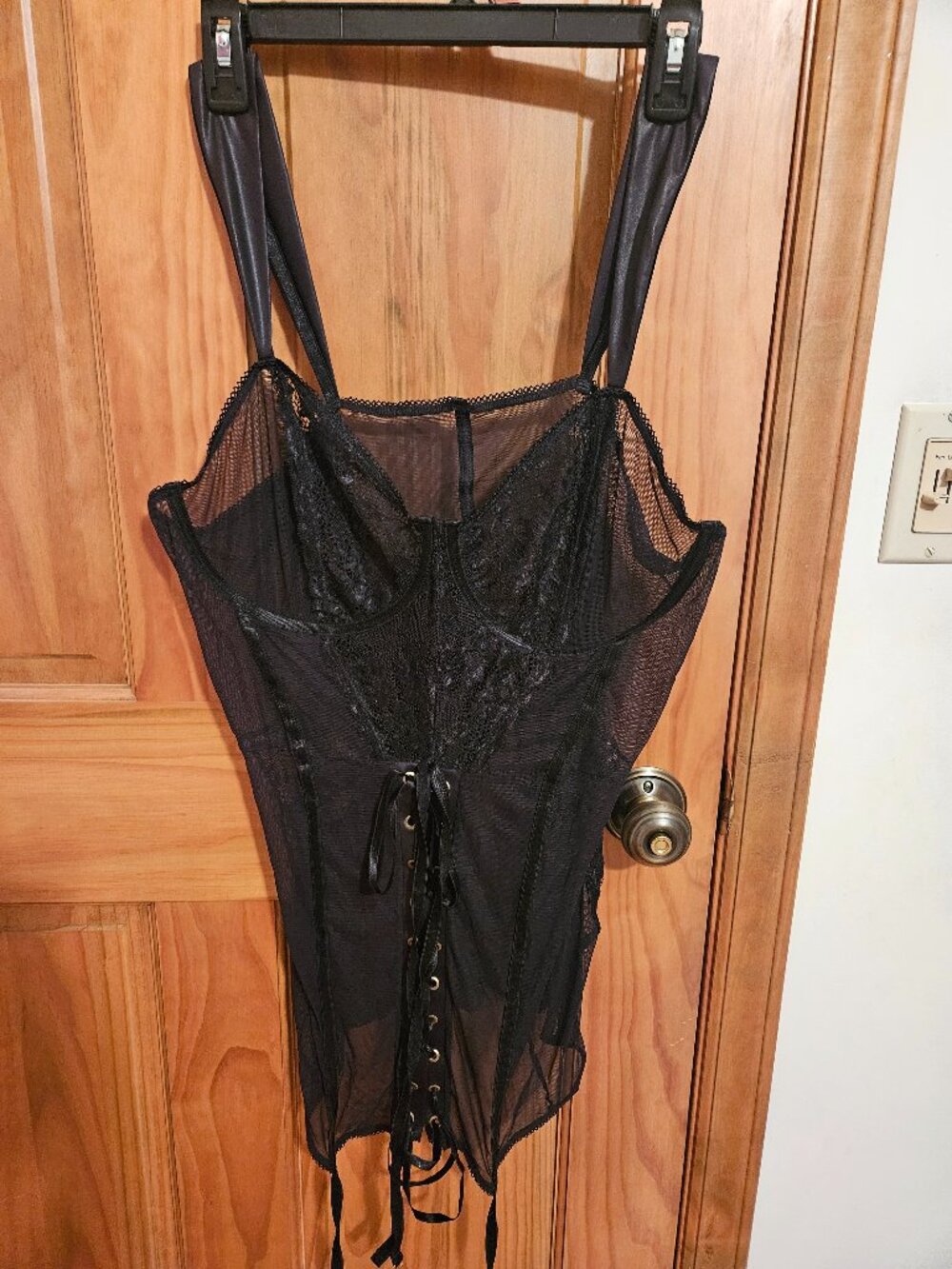mesh/lace corset bodysuit with garter straps
